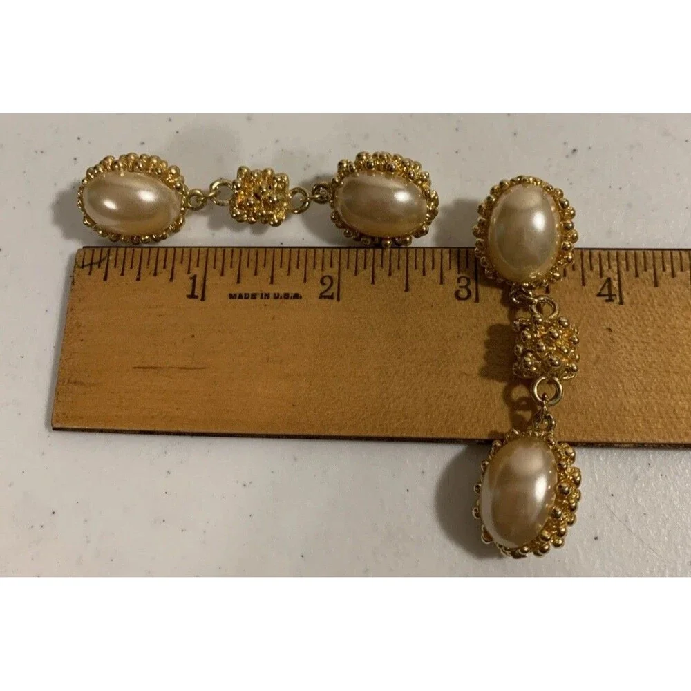 Vintage Chunky Faux White Pearl Gold Tone Statement Earrings